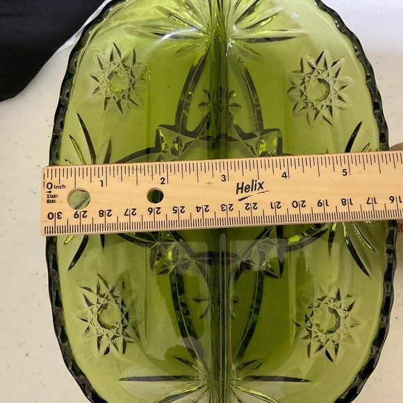 Serving Dish Green Divided Vintage Relish Glass Star Cut  Design - Picture 6 of 7